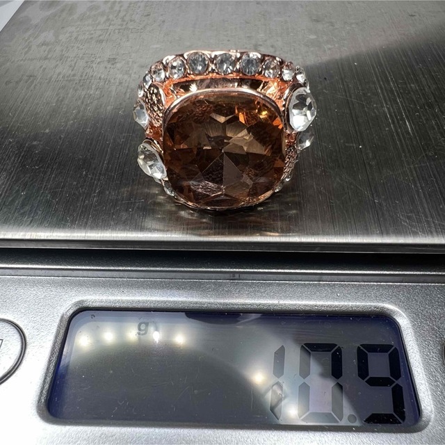 オレンジ　透明石　ダイヤ　リング　指輪　ゴールド　ピンクゴールド レディースのアクセサリー(リング(指輪))の商品写真