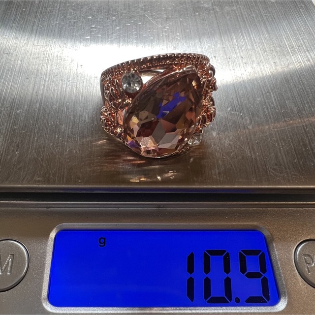 24.ピンクオレンジ　透明石　ダイヤ　リング　指輪　ゴールド　ピンクゴールド レディースのアクセサリー(リング(指輪))の商品写真