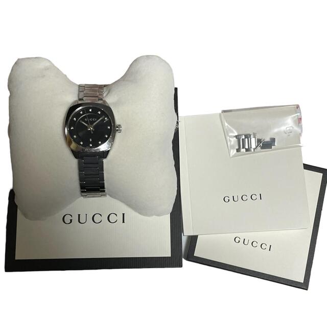 Gucci - GUCCI グッチ レディース ロゴ ブラック文字盤 12P 腕時計 29mm 稼働品