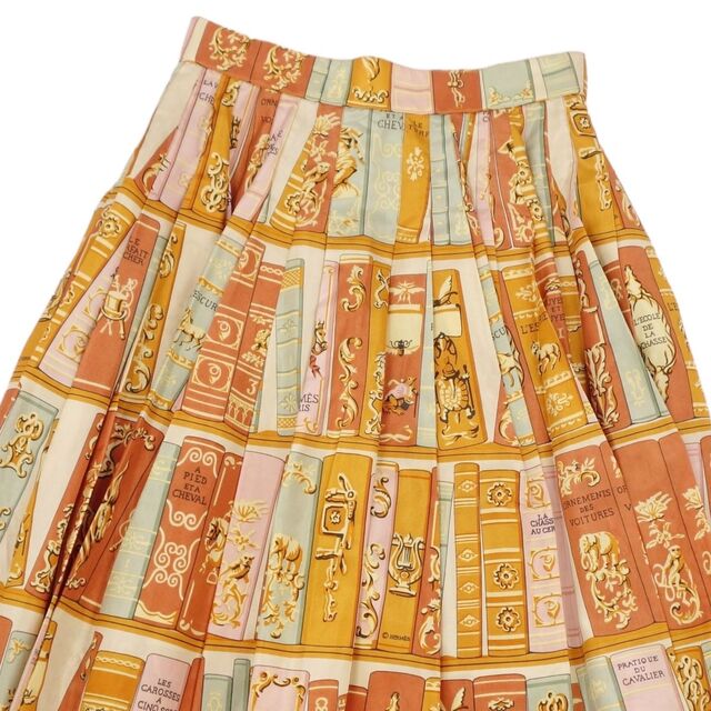 美品 Vintage エルメス HERMES スカート プリーツスカート フレアスカート スカーフ柄 総柄 ひざ丈 ボトムス レディース  38(M相当) マルチカラー