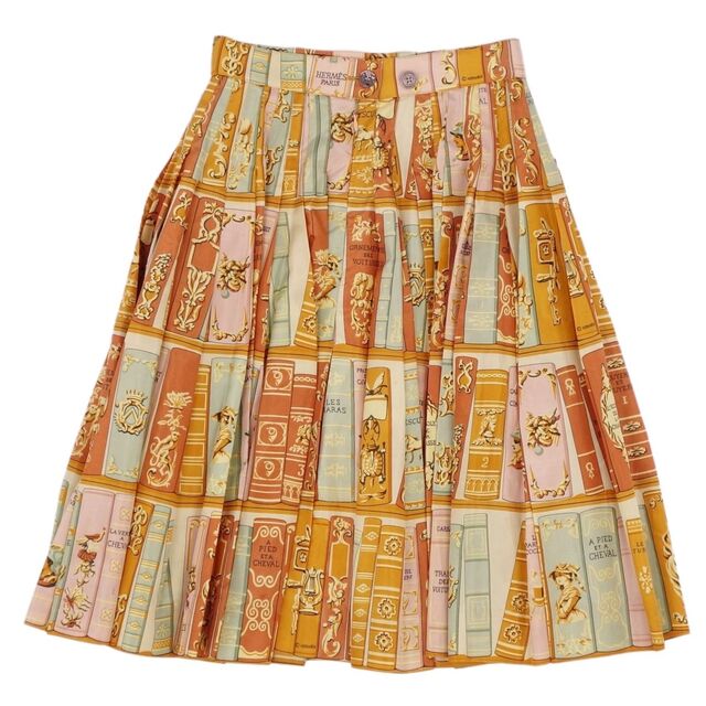 美品 Vintage エルメス HERMES スカート プリーツスカート フレアスカート スカーフ柄 総柄 ひざ丈 ボトムス レディース  38(M相当) マルチカラー
