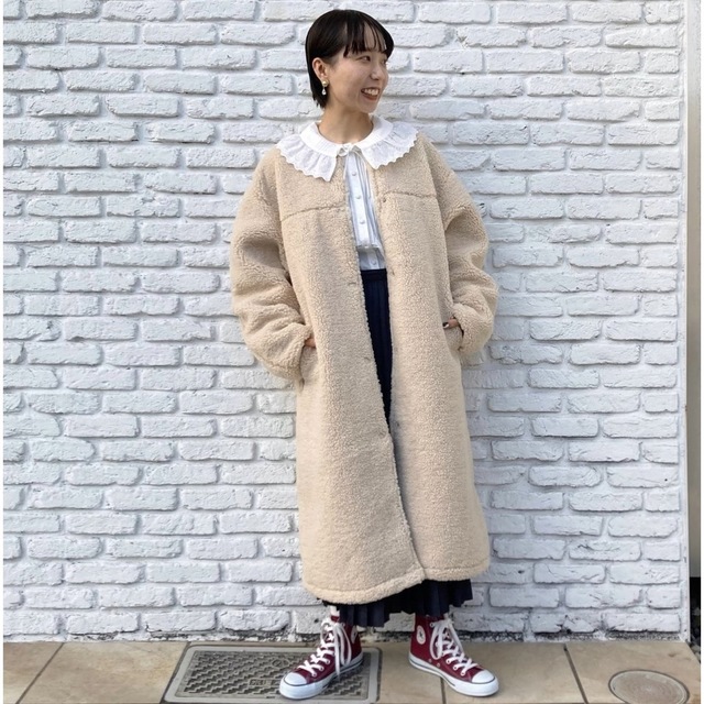 エコペルリサイクルボアノーカラーBIGコート(ベージュ)完売品