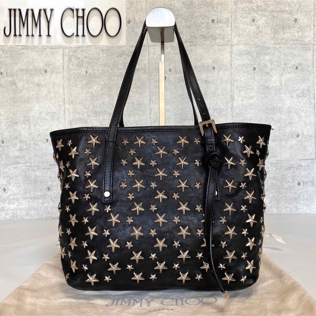 極美品】JIMMY CHOO SASHA/S 黒 スタースタッズ トートバッグ