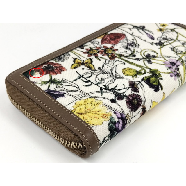 Gucci - GUCCI ラウンドファスナー長財布 フローラ レザー キャンバス