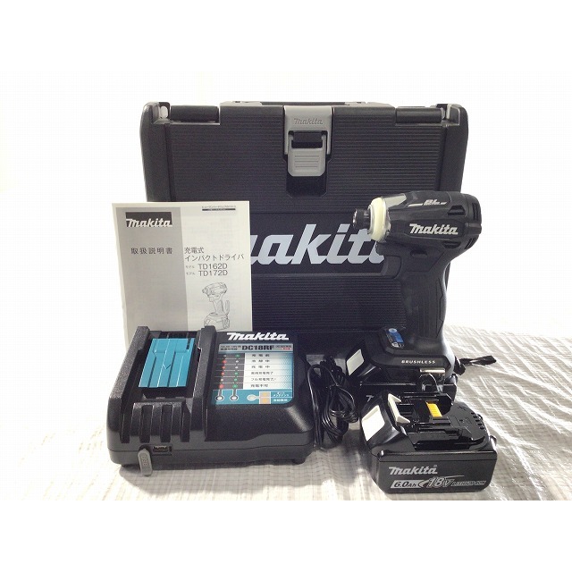 ☆ケースロゴに傷あり 未使用品☆makita マキタ 18V 充電式インパクトドライバ TD172DRGXB 黒 バッテリー2個 充電器 ケース付き 65852自動車/バイク