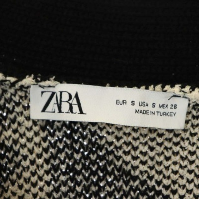 ZARA(ザラ)のザラ カーディガン ニット 長袖 Vネック 総柄 S オフホワイト 黒 ブラック レディースのトップス(カーディガン)の商品写真