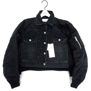 サカイ(sacai)のサカイ 2022SS デニム ナイロン ツイル ミックス ブルゾン MA-1 黒(ブルゾン)