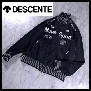デサント(DESCENTE)の古着 デサント ムーブスポーツ ベロア トラックジャケット 黒 XL 銀 刺繍(ジャージ)