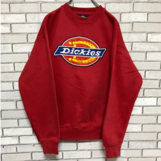 Dickies(ディッキーズ)の希少 デッキーズ☆ビッグ ロゴ 刺繍 レッド スエット Mサイズ メンズのトップス(スウェット)の商品写真