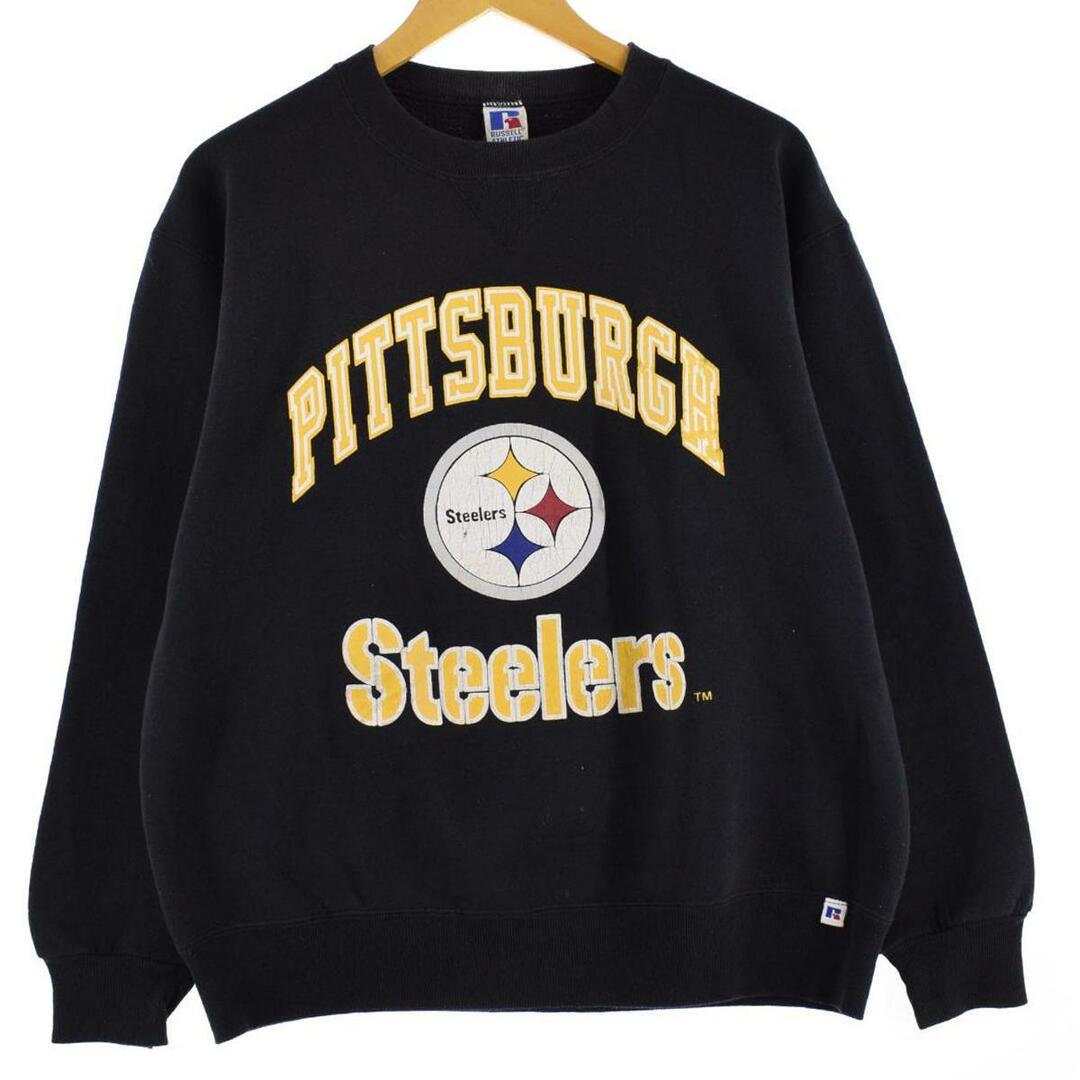 90年代 ラッセル Russell NFL PITTSBURGH STEELERS ピッツバーグスティーラーズ プリントスウェットシャツ トレーナー USA製 メンズL ヴィンテージ /eaa310728