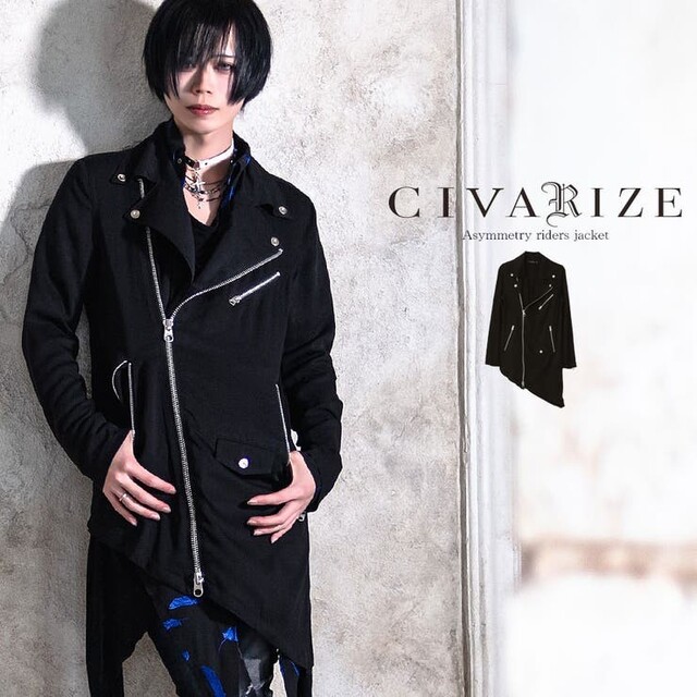 CIVARIZE シヴァーライズ レーヨンアシメライダースジャケット 男性に