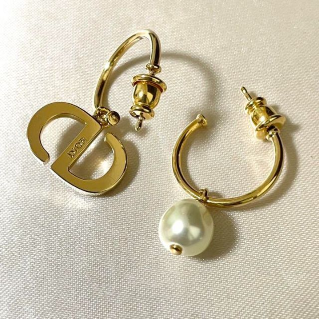 Christian Dior PETIT CD フープ ピアス パール ストーン-