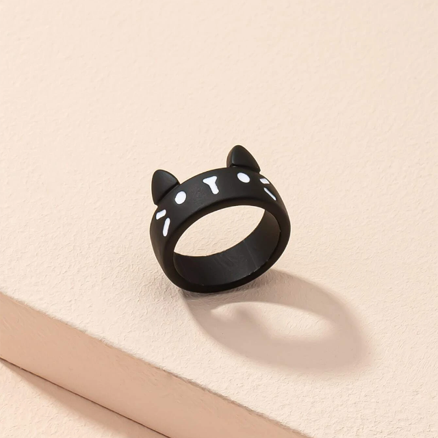 猫 リング ブラック （顔） キャット cat ねこ にゃんこ 指輪 黒 レディースのアクセサリー(リング(指輪))の商品写真
