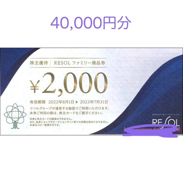 ホテル リソル 株主優待券4万円分 チケットの優待券/割引券(宿泊券)の商品写真