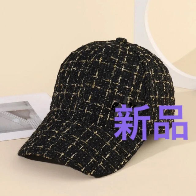 ツイード　キャップ　ブラック レディースの帽子(キャップ)の商品写真