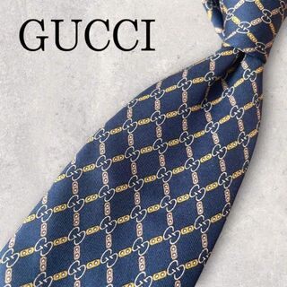 グッチ(Gucci)の美品 GUCCI グッチ GG柄 格子柄 ネクタイ ネイビー 紺 シルク(ネクタイ)