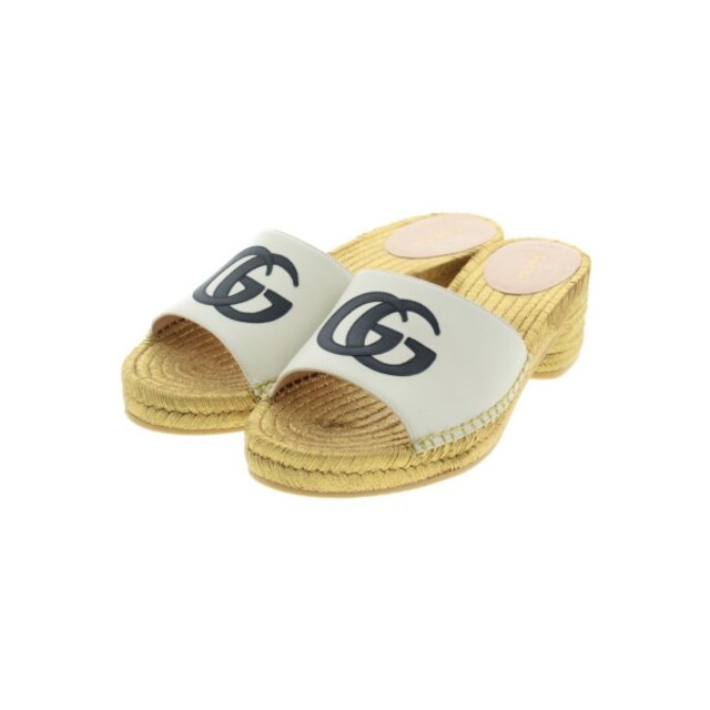 GUCCI グッチ サンダル 38(24.5cm位) アイボリーxゴールドx紺系 【古着
