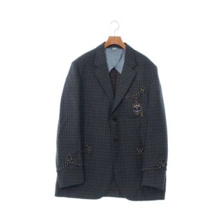 グッチ(Gucci)のGUCCI テーラードジャケット 48(L位) グレーx白x青(チェック) 【古着】【中古】(テーラードジャケット)