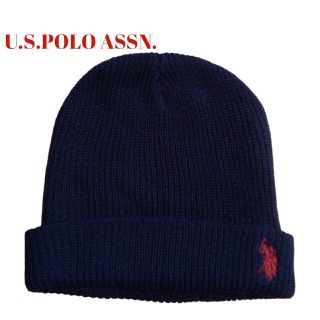 ユーエスポロアッスン(U.S. POLO ASSN.)の90S poloユーエスポロアッスンニット帽キャップ　ネイビー　刺繍ロゴ　古着(ニット帽/ビーニー)