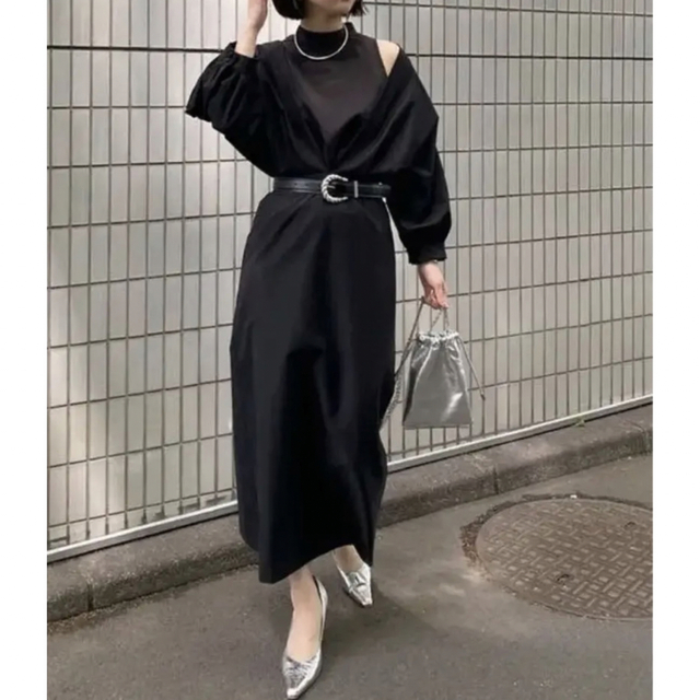 MEDI OFF SHOULDER PUFF SLEEVE DRESS 黒　S