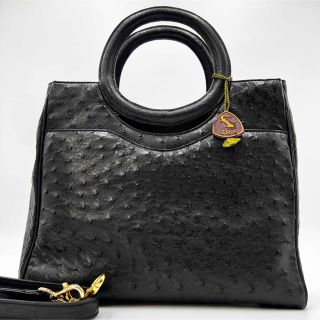 オーストリッチ(OSTRICH)の【JRA 美品】MARY TOKYO 2way ハンドバッグ 黒 オーストリッチ(ハンドバッグ)