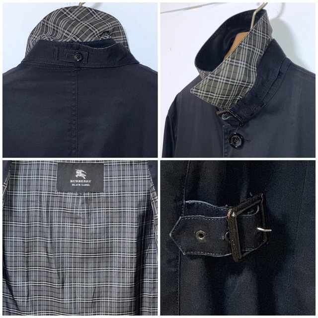 BURBERRY BLACK LABEL(バーバリーブラックレーベル)の希少！BURBERRYバーバリー　ノバチェック ステンカラーコート　ブラックLL メンズのジャケット/アウター(ステンカラーコート)の商品写真