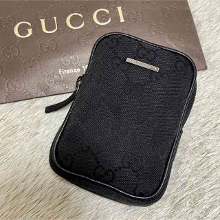 グッチ(Gucci)のGUCCI グッチ シガレットケース 化粧ポーチ GGキャンバス レザー 黒(ポーチ)