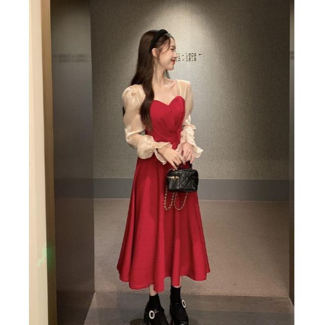 大きいサイズ レディース 秋 冬 ワンピース 赤 レッド 新品 長袖 大きいサイズ レディース 秋 冬 ワンピース 赤 レッド 新品 長袖