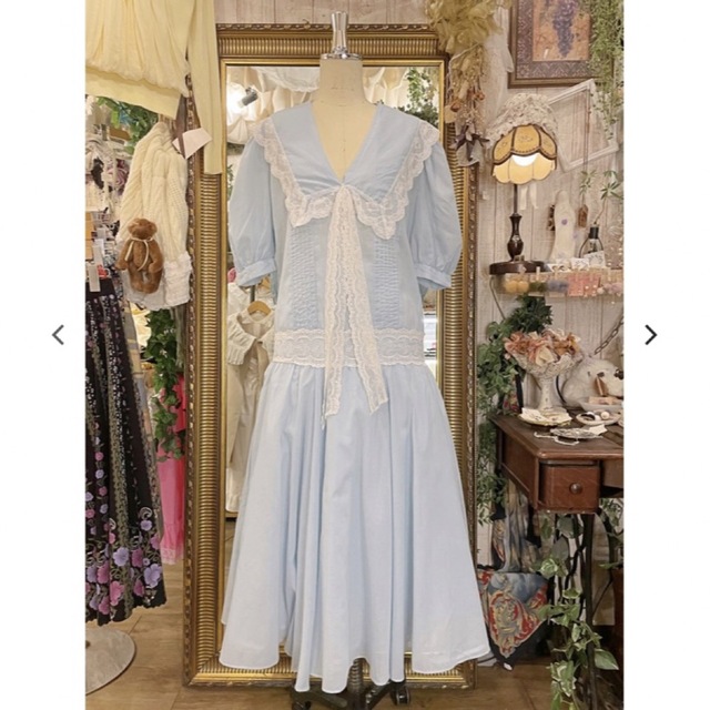 GUNNE SAX 70's レースセーラーワンピース ガニーサックス ブルー