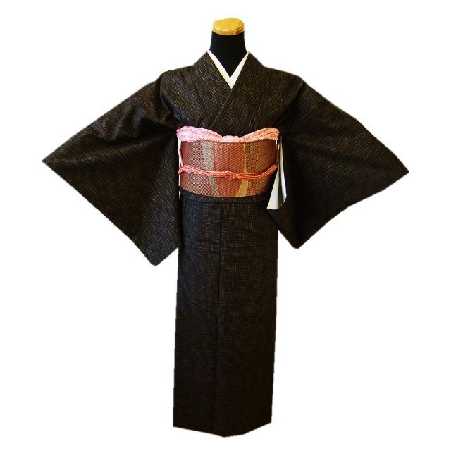 「縁」148cm~154cm 黒地 紬着尺 セット 正絹 U269水着/浴衣