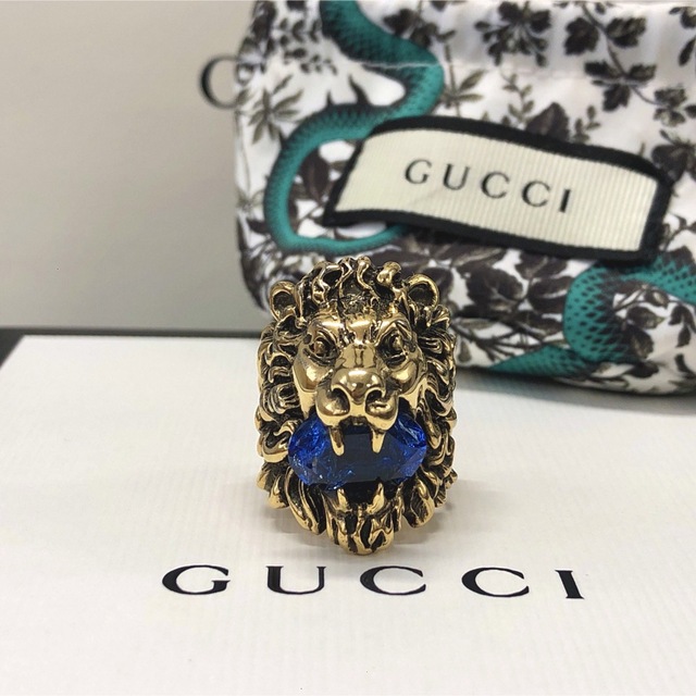 Gucci - グッチ ライオンヘッド リング GPゴールド ブルーサファイア