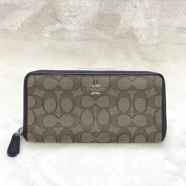 美品 COACH 長財布  ダークブラウン シグネチャー キャンバス レザー 1