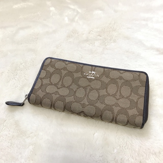 美品 COACH 長財布  ダークブラウン シグネチャー キャンバス レザー 5