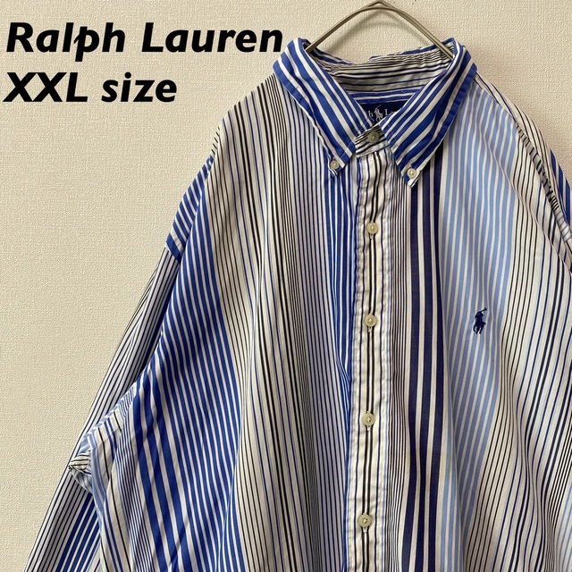 Ralph Lauren(ラルフローレン)のラルフローレン　長袖シャツ　ボタンダウン　ストライプ　刺繍ロゴ　男女兼用　XXL メンズのトップス(シャツ)の商品写真