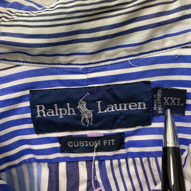 Ralph Lauren(ラルフローレン)のラルフローレン　長袖シャツ　ボタンダウン　ストライプ　刺繍ロゴ　男女兼用　XXL メンズのトップス(シャツ)の商品写真