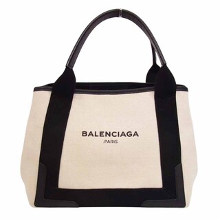 Balenciaga - BALENCIAGA バレンシアガ 339933 ネイビーカバス キャンバス×レザー トートバッグ ベージュ オフホワイト系【中古】