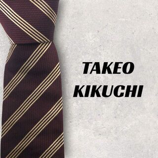 タケオキクチ(TAKEO KIKUCHI)の【4442】良品！TAKEO KIKUCHI ネクタイ　レッド系　ストライプ.(ネクタイ)