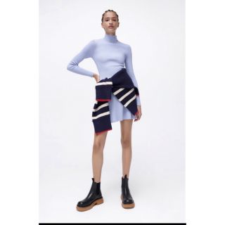 ザラ(ZARA)の[大幅値下]ZARA ザラ ハイネックニットワンピース ライトブルー リブ(ミニワンピース)