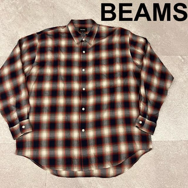 BEAMS(ビームス)のBEAMS ビームス オンブレ シャドーチェック レーヨン シャツ 赤 メンズのトップス(シャツ)の商品写真