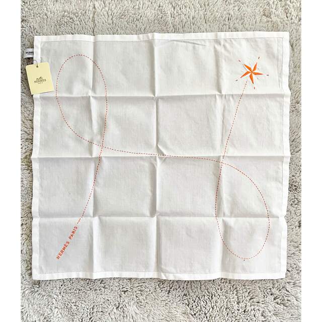 【新品】HERMES スターロゴ刺繍 ハンカチ エルメスオレンジ