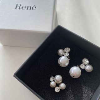 未使用 Rene ルネ パール×スワロフスキーダイヤ チェリーイヤリング