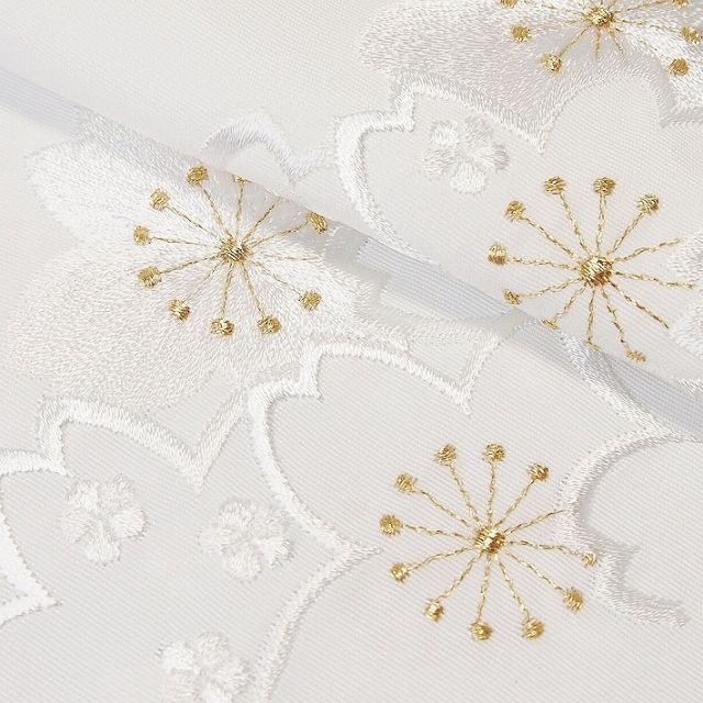 新品☆刺繍半襟 花柄 洗える半衿 白地 金糸 日本製 振袖 訪問着 34555 花柄半襟 半衿