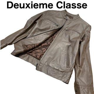ドゥーズィエムクラス(DEUXIEME CLASSE)の美品Deuxieme Classe ノーカラーレザーライダース　ririジップ(ライダースジャケット)
