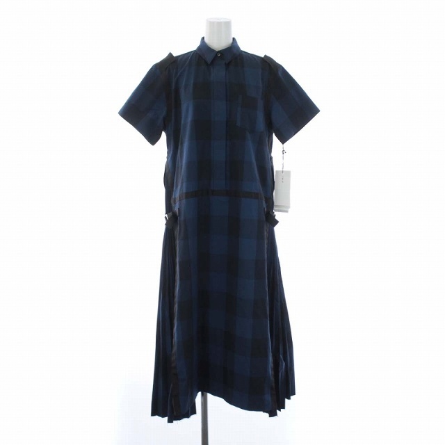 大割引 sacai プリーツ切替 チェック ロング シャツワンピース