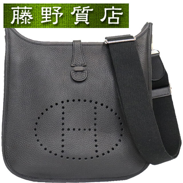 色黒ブラックエルメス HERMES エブリン 3PM 黒 シルバー金具 トリヨンクレマンス □P刻印 2012年 ショルダー 斜め掛け 8118