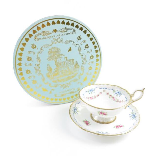 美品 WEDGWOOD ウェッジウッド RIBON AND ROSES リボン＆ローズ ティーカップ＆ソーサー 1客 ピオニー 英国 王室 SY5269G