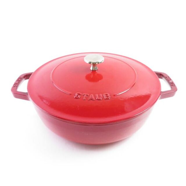 鍋/フライパン美品 STAUB ストウブ ブレイザーソテーパン 両手鍋 1点 レッド 24cm 2～3人用 浅型 料理 SO641R