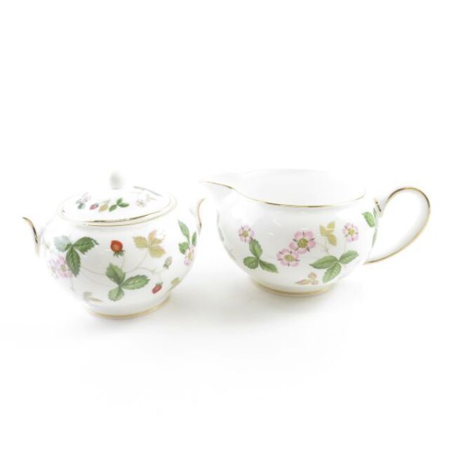 美品 WEDGWOOD ウェッジウッド ワイルドストロベリー シュガーポット＆クリーマー 2点 セット 砂糖 クリーム ミルク 英国 SY5301D