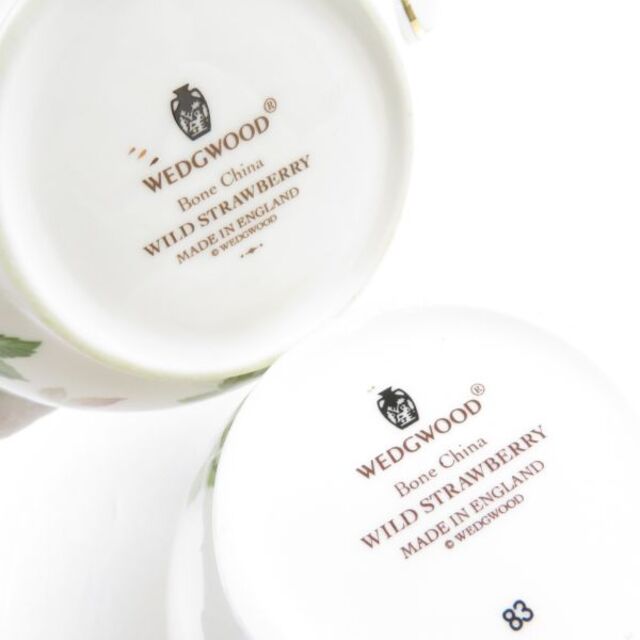 美品 WEDGWOOD ウェッジウッド ワイルドストロベリー シュガーポット＆クリーマー 2点 セット 砂糖 クリーム ミルク 英国 SY5301D 1