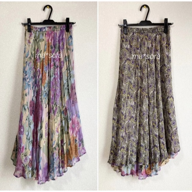vintage リバーシブル スカート フラワー × ペイズリーロングスカート